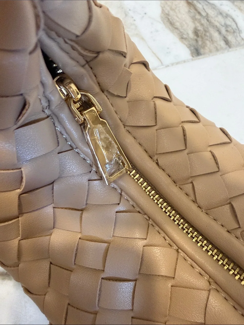 Woven Top-Handle Hobo Bag in Camel